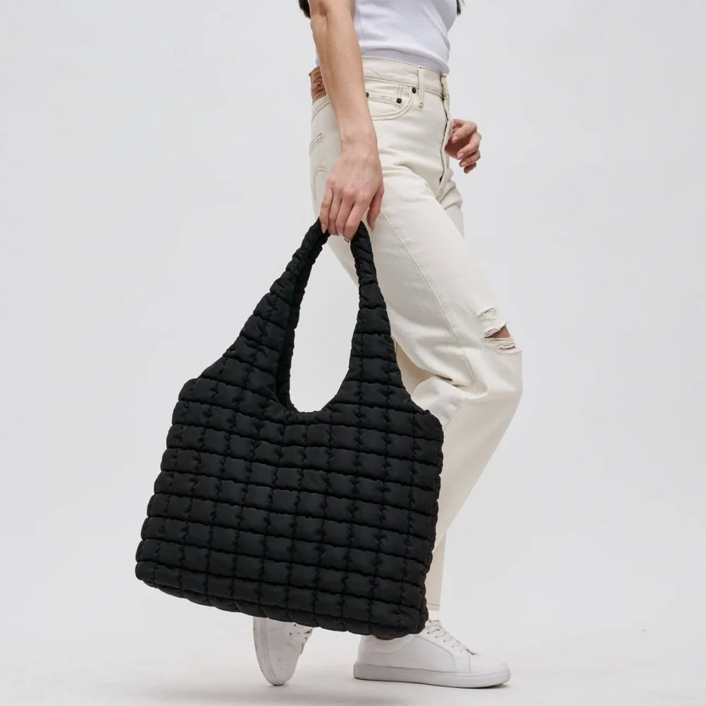 NWT Sol and Selene Black Quilted Puffer Nylon Hobo Bag with Cross Body Strap - Picture 6 of 6